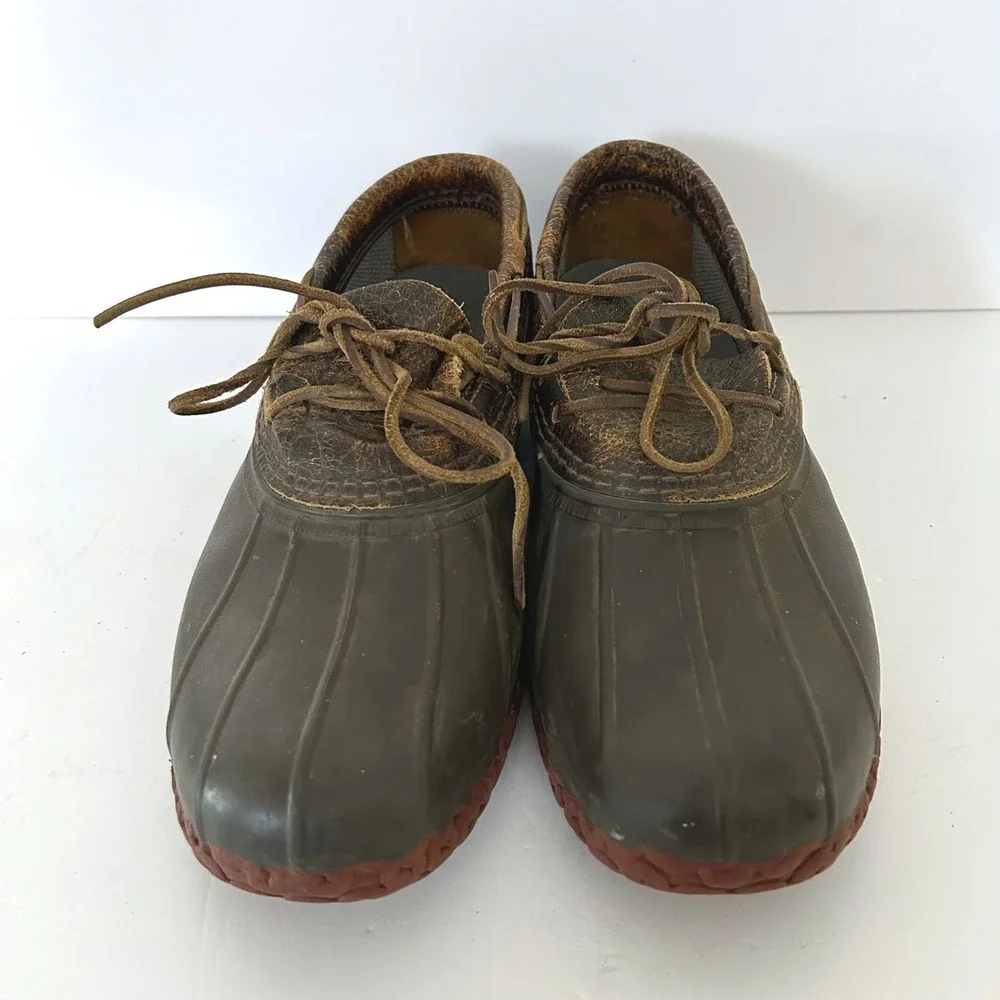 Vintage LL Bean Rubber Moc Boots Mens 10 Green Duck Shoes Leather Trim Maine USA